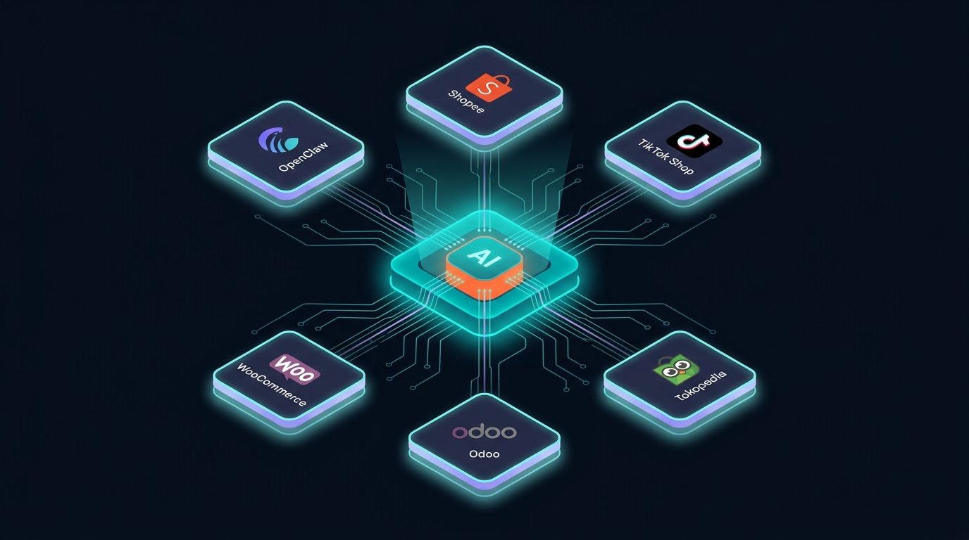 POHPEH integrations: Shopee, TikTok Shop, Tokopedia, Odoo, WooCommerce, OpenClaw